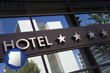 a hotel facade - with Arizona icon