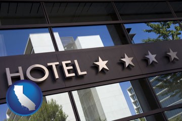a hotel facade - with California icon