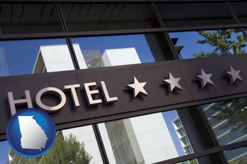a hotel facade - with Georgia icon