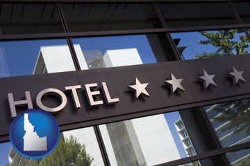 a hotel facade - with Idaho icon