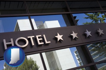 a hotel facade - with Indiana icon