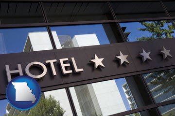 a hotel facade - with Missouri icon