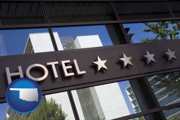 a hotel facade - with Oklahoma icon